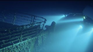 The bow of the ship under water in Titanic