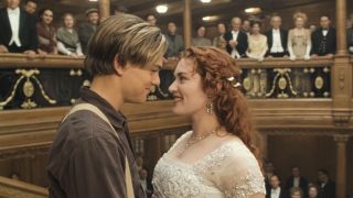 Jack and Rose smiling at each other in Titanic