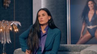 Demi Moore looking stoic starring in the body horror flick "The Substance."