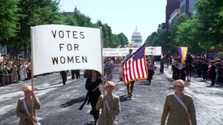 Woman Suffrage Procession scene in Iron Jawed Angels