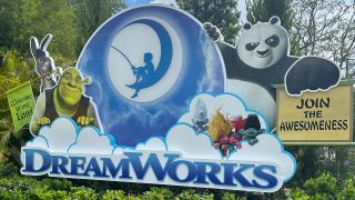 First look at the entrance sign to DreamWorks Land 2024. 