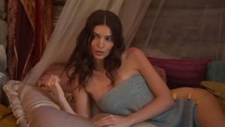 Emily Ratajkowski in blue negligee for history of the world part II