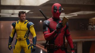 Wolverine (Hugh Jackman) and Deadpool (Ryan Reynolds) in the TVA in Deadpool & Wolverine