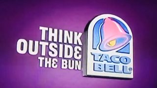 Taco Bell Logo in purple with think outside the bun written next to it.