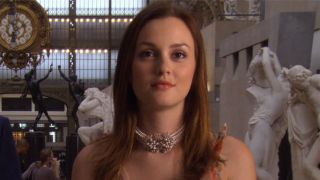 Leighton Meester in choker in Gossip Girl at the Louvre.