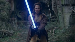 Lee Jung-jae's Sol wielding his blue lightsaber in The Acolyte's final episode