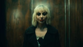 Lady Gaga as Harley Quinn in an elevator