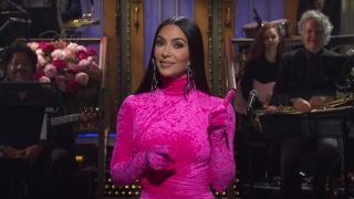 Kim Kardashian in pink pantashoes on SNL